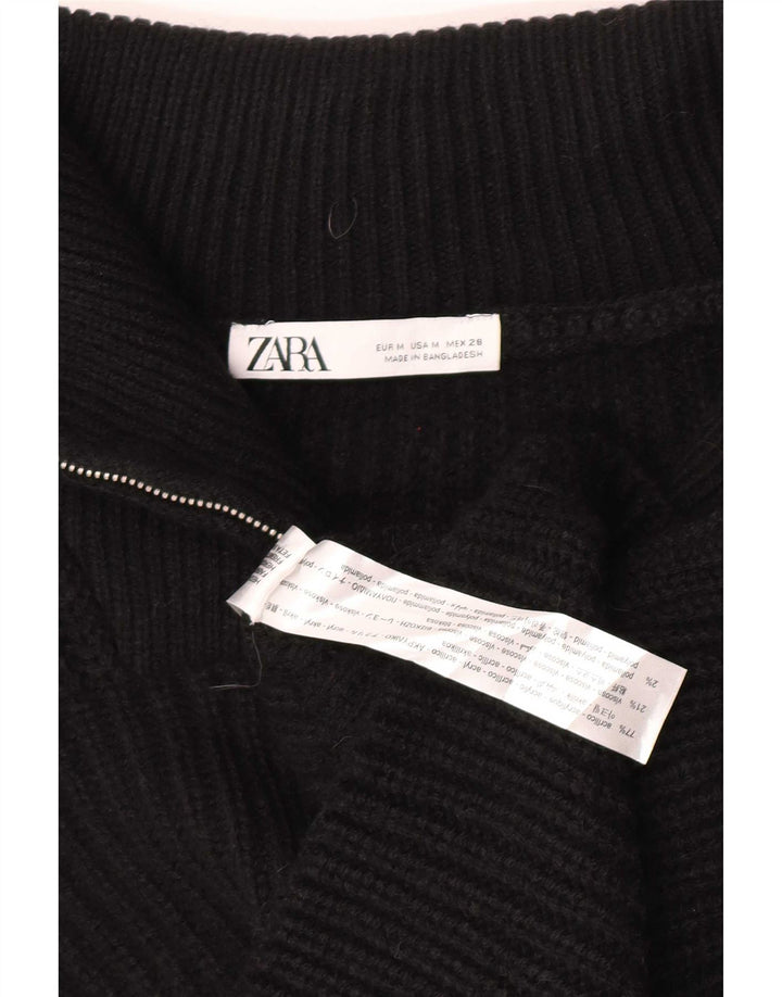 Zara Womens Oversized Crop Zip Neck Vest Tank Top UK 14 Medium Black