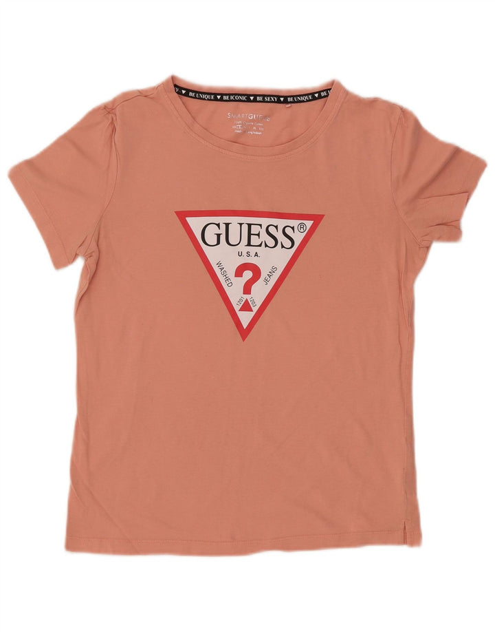 GUESS Womens Graphic T-Shirt Top UK 10 Small Pink Cotton