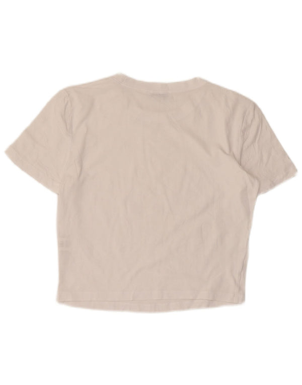 Zara Womens Crop T-Shirt Top UK 14 Large White Cotton