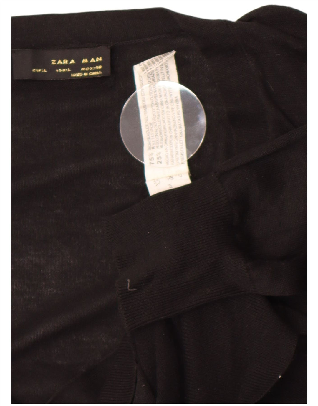 Zara Mens Cardigan Sweater Large Black Silk