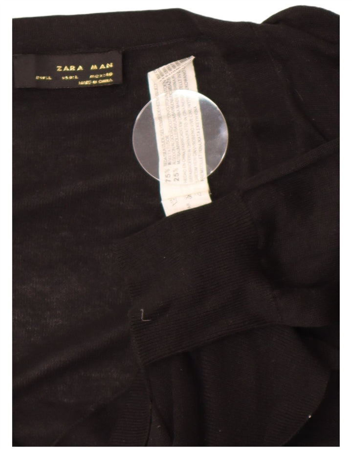 Zara Mens Cardigan Sweater Large Black Silk