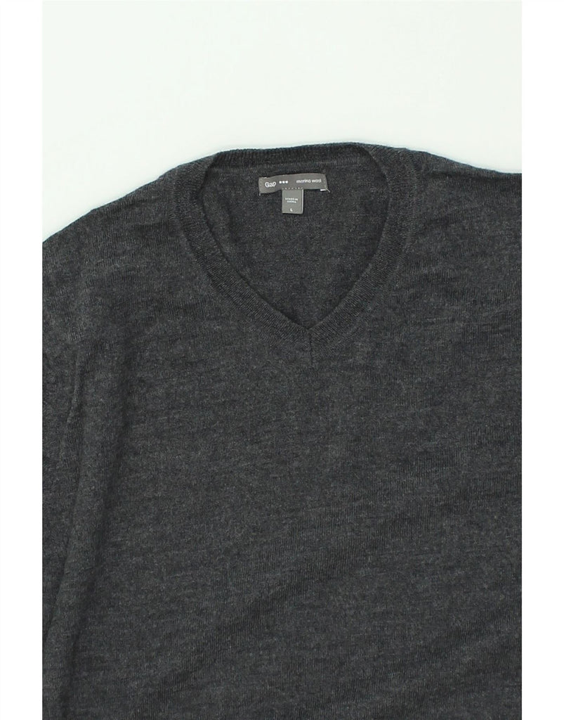 GAP Mens V-Neck Jumper Sweater Large Grey Wool | Vintage Gap | Thrift | Second-Hand Gap | Used Clothing | Messina Hembry 