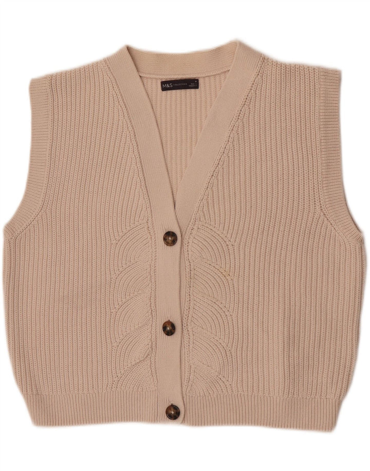 Marks & Spencer Womens Crop Sleeveless Cardigan Sweater UK 14 Medium Beige