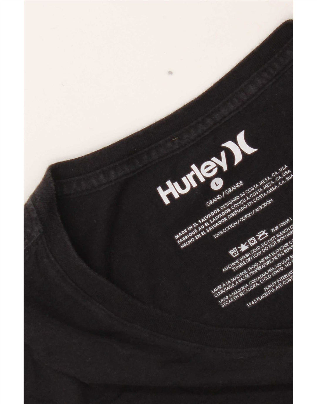 Hurley Mens Short Sleeve Regular T-Shirt Top Large Black Cotton