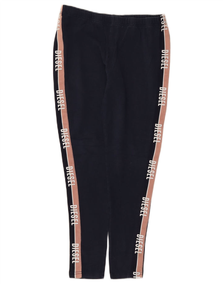 Diesel Womens Graphic Crop Leggings UK 12 Medium Navy Blue Colourblock