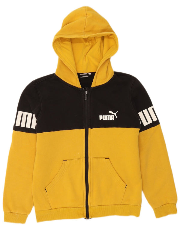 Puma Boys Graphic Zip Hoodie Sweater 11-12 Years Yellow Colourblock Cotton