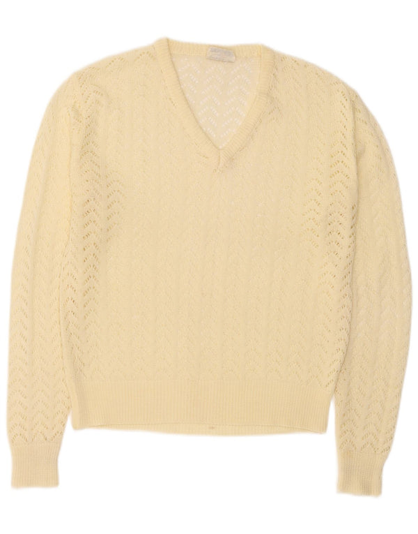 Vintage Womens V-Neck Jumper Sweater IT 46 Large Yellow Polyacrylic