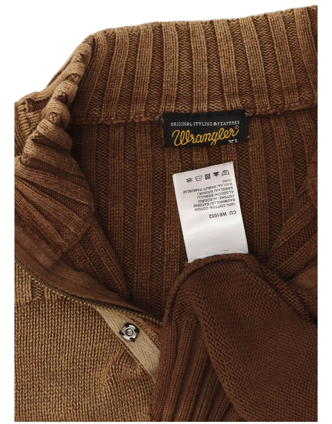 Wrangler Mens Zip Neck Jumper Sweater XL Brown Cotton