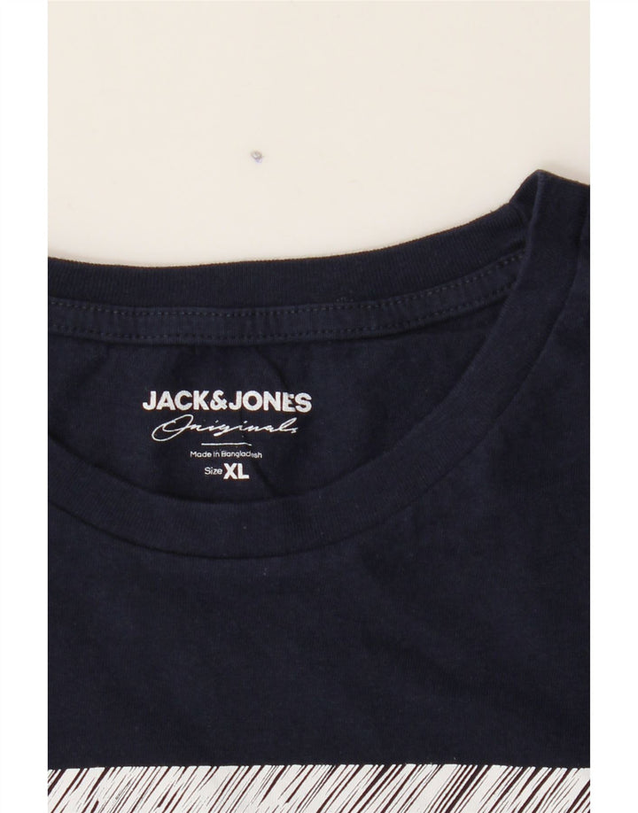 JACK & JONES Mens Graphic T-Shirt Top XL Navy Blue Vintage Jack & Jones and Second-Hand Jack & Jones from Messina Hembry 