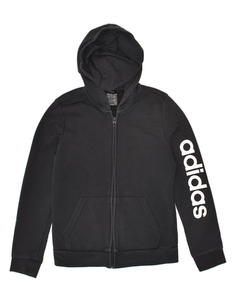 ADIDAS Womens Graphic Zip Hoodie Sweater UK 8/10 Small Black Cotton | Vintage Adidas | Thrift | Second-Hand Adidas | Used Clothing | Messina Hembry 