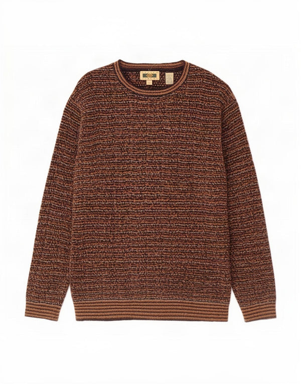 Joseph Abboud Mens Boat Neck Jumper Sweater Large Brown Pinstripe Acrylic