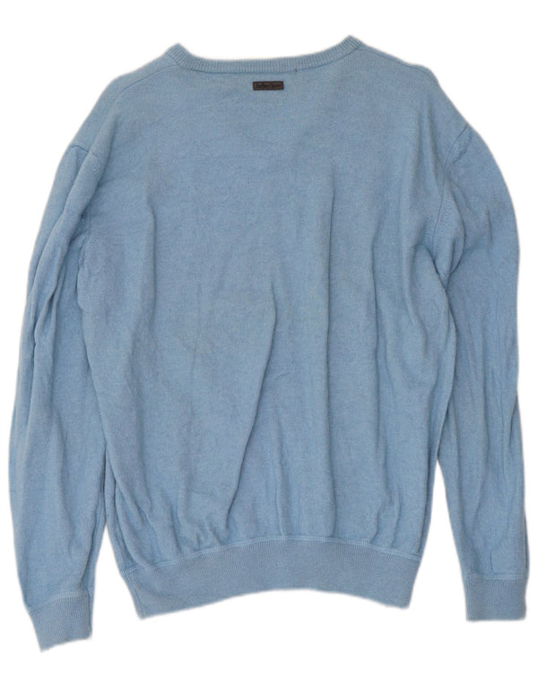 Marlboro Classics Womens V-Neck Jumper Sweater UK 18 XL Blue Wool