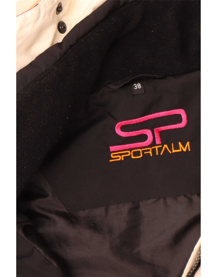 Sportalm Womens Hooded Ski Jacket EU 38 Medium Off White Floral Polyamide