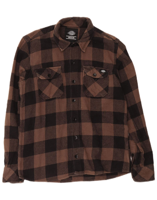 Dickies Mens Flannel Shirt Medium Brown Gingham Cotton