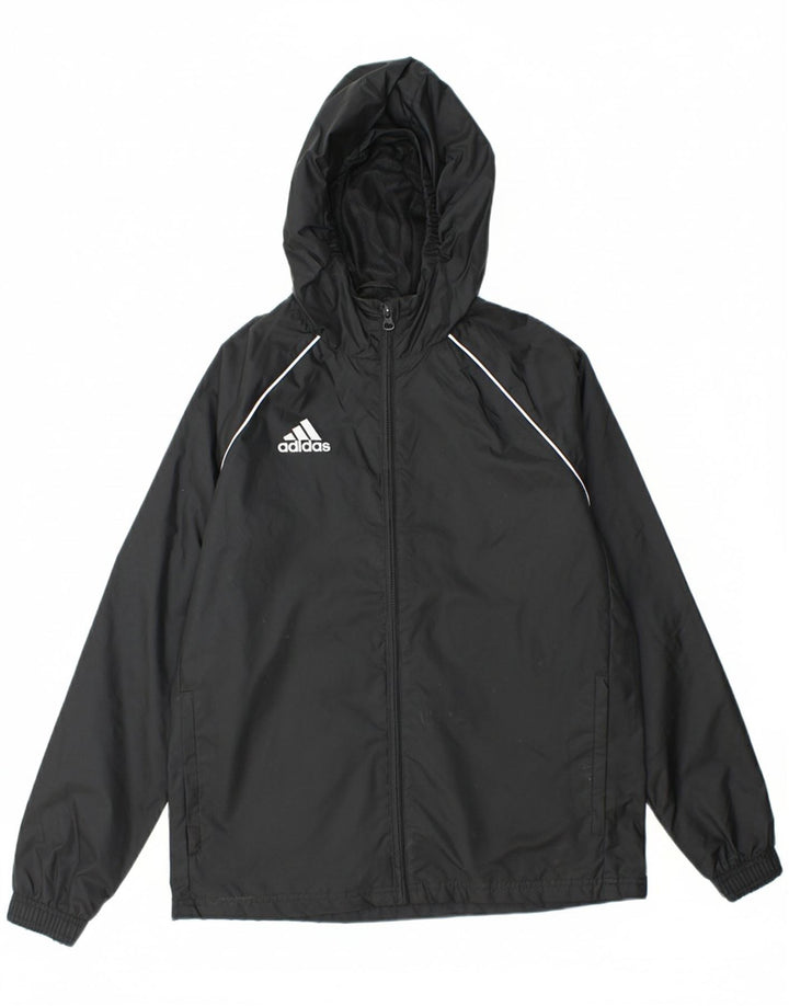 ADIDAS Boys Hooded Rain Jacket 13-14 Years Black Nylon