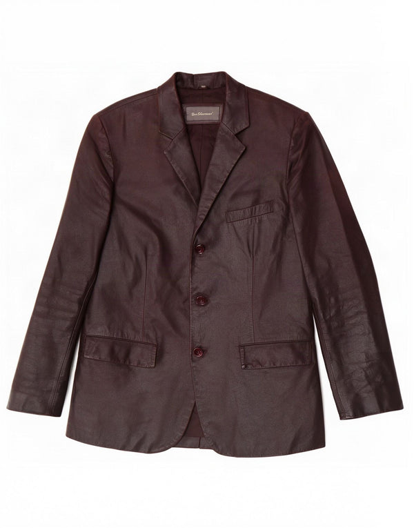 Ben Sherman Mens 3 Button Leather Blazer Jacket UK 38 Medium Brown