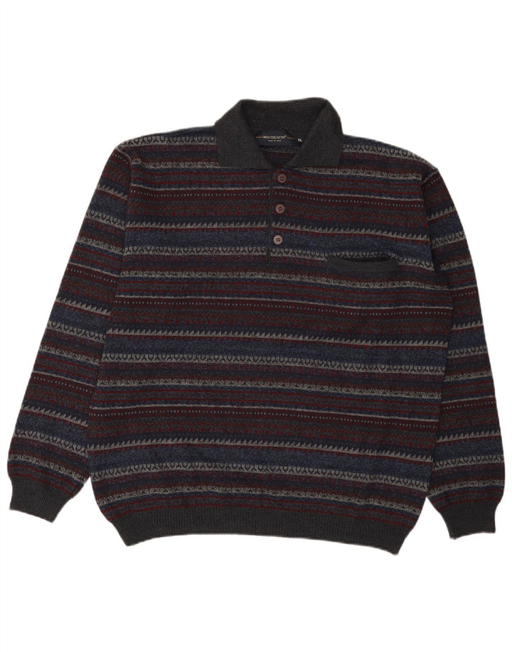 Montecatini Mens Polo Neck Jumper Sweater XL Multicoloured Striped Wool