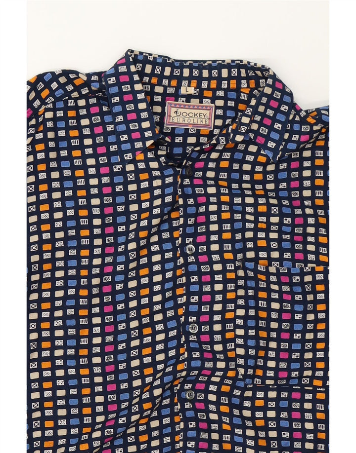 JOCKEY Mens Shirt Large Navy Blue Geometric Rayon Vintage Jockey and Second-Hand Jockey from Messina Hembry 