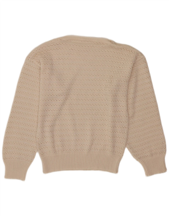 Vintage Womens Boat Neck Jumper Sweater UK 10 Small White