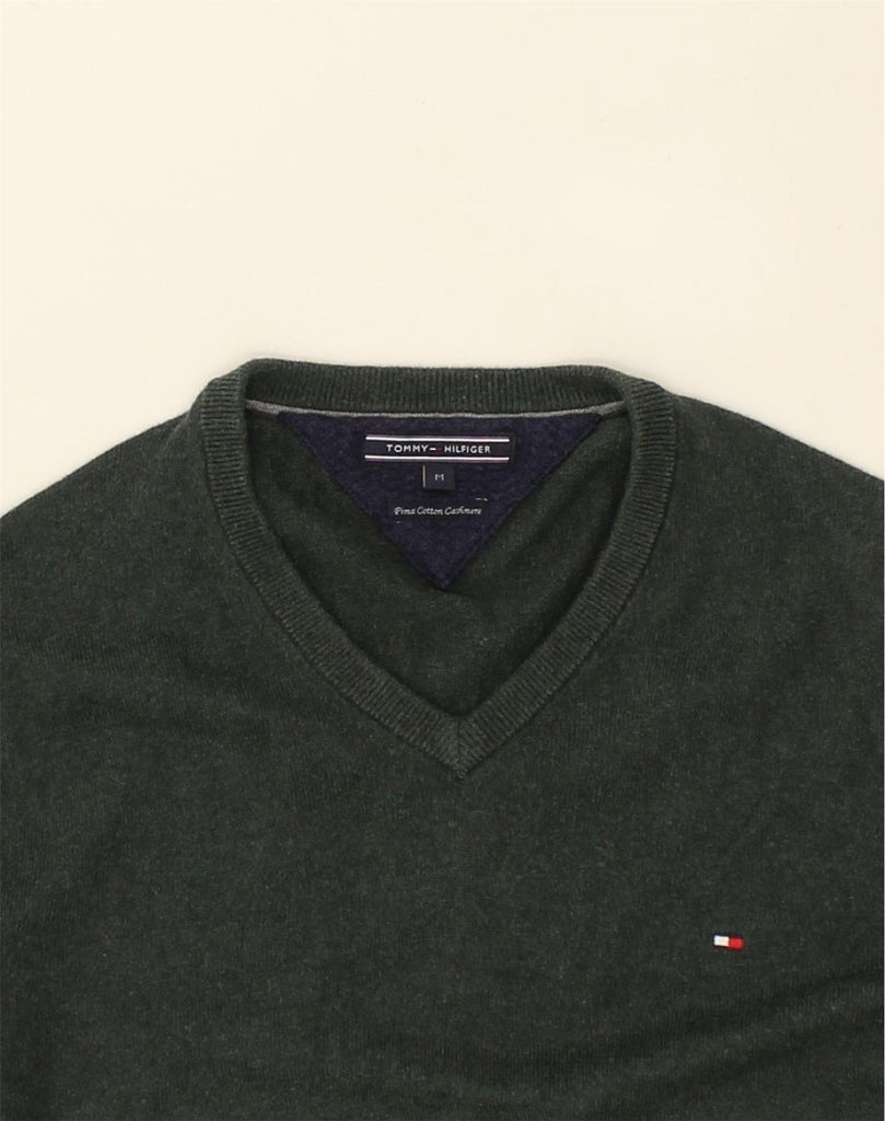 TOMMY HILFIGER Mens V-Neck Jumper Sweater Medium Green Cotton | Vintage Tommy Hilfiger | Thrift | Second-Hand Tommy Hilfiger | Used Clothing | Messina Hembry 