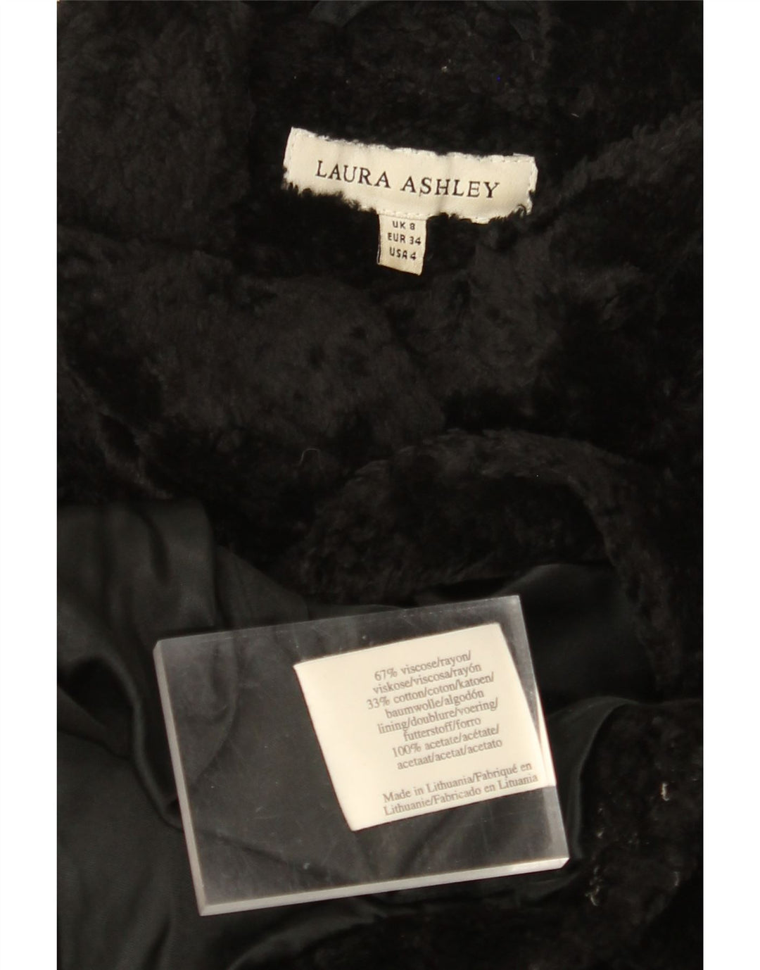 LAURA ASHLEY Womens Faux Fur Overcoat UK 8 Small Black Viscose
