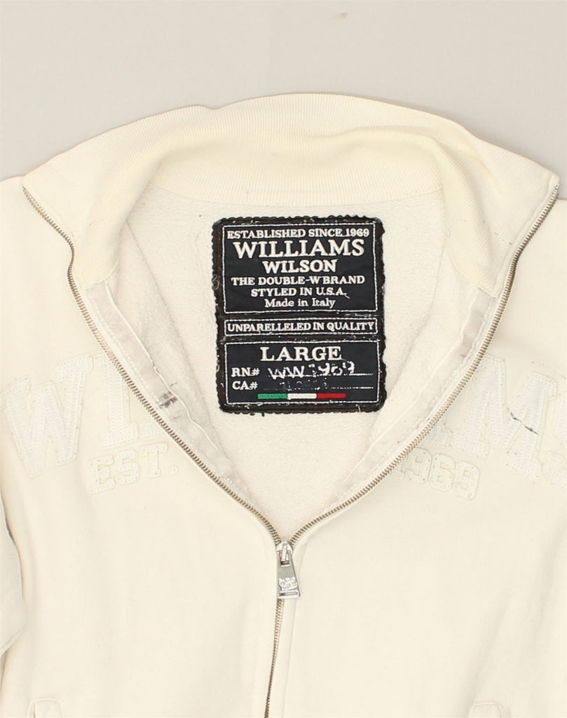 WILLIAMS WILSON Womens Tracksuit Top Jacket UK 14 Large White Cotton | Vintage Williams Wilson | Thrift | Second-Hand Williams Wilson | Used Clothing | Messina Hembry 