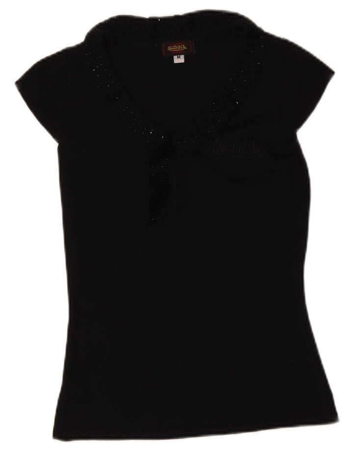 Von Dutch Womens Blouse Top UK 12 Medium Black Microfibers