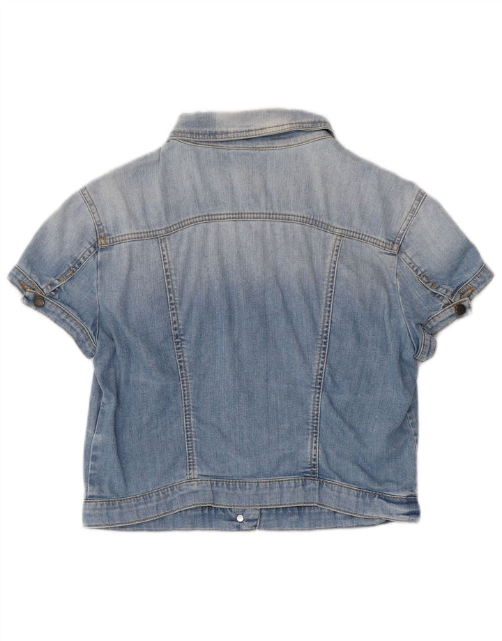 SISLEY Womens Short Sleeve Denim Shirt UK 12 Medium  Blue Cotton