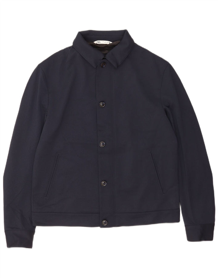 Zara Mens Bomber Jacket UK 40 Large Navy Blue Polyester
