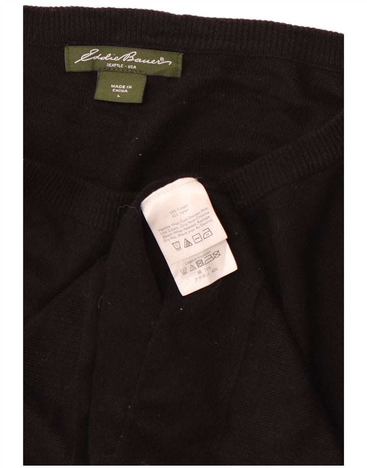 EDDIE BAUER Womens Cardigan Sweater UK 16 Large Black Cotton