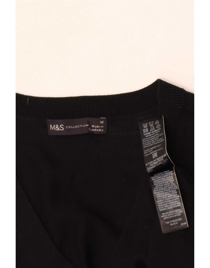 Marks & Spencer Mens V-Neck Jumper Sweater Medium Black Merino Wool
