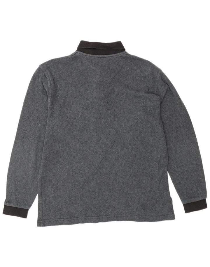 LOUIS FERAUD Mens Long Sleeve Polo Shirt Medium Grey Cotton