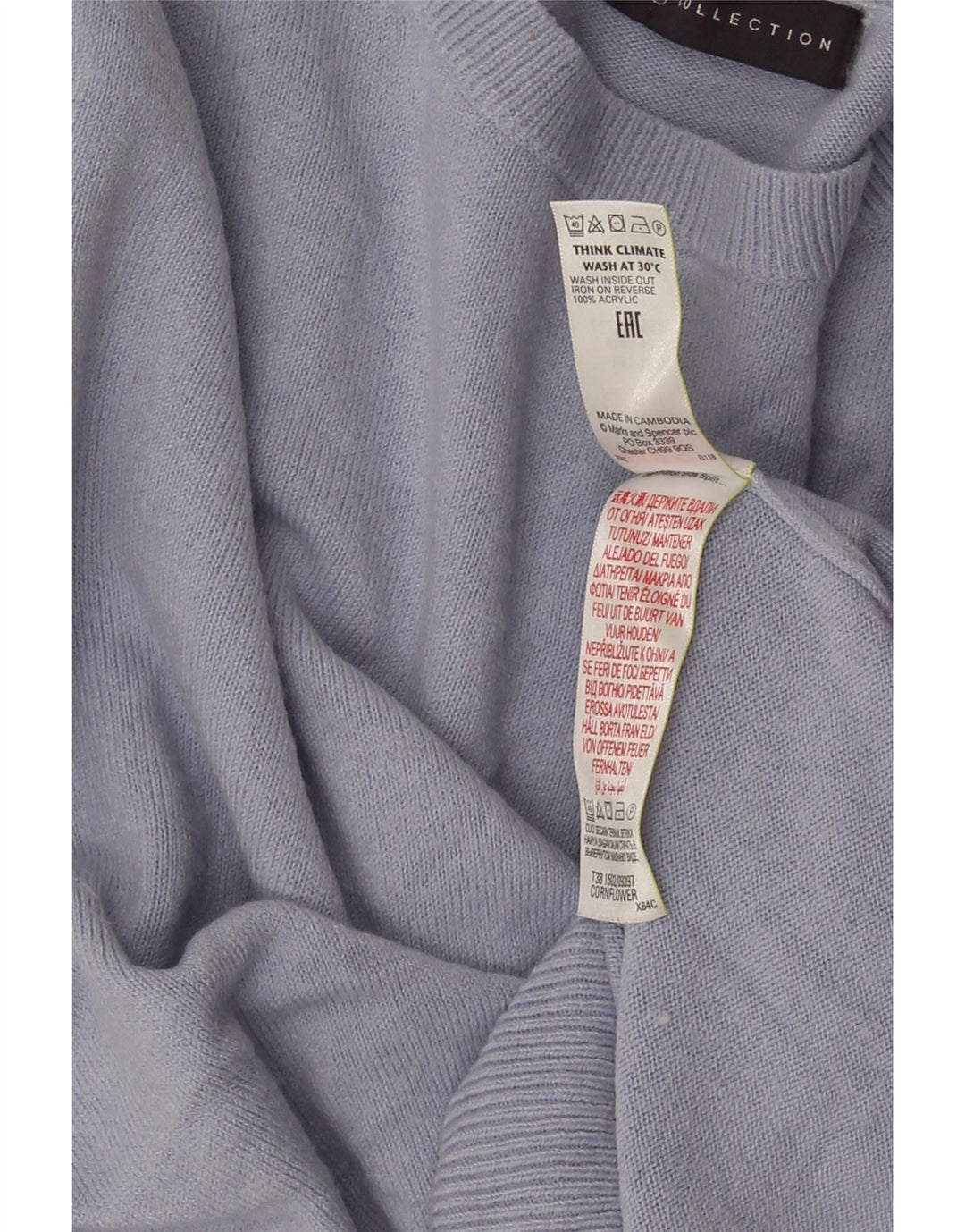 Marks & Spencer Womens Crew Neck Jumper Sweater UK 14 Medium Blue Acrylic