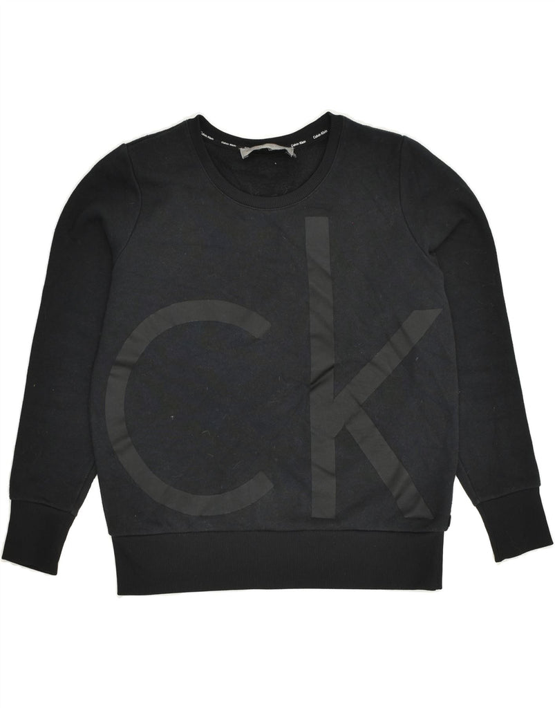 CALVIN KLEIN Womens Graphic Sweatshirt Jumper UK 8 Small Black Cotton | Vintage Calvin Klein | Thrift | Second-Hand Calvin Klein | Used Clothing | Messina Hembry 