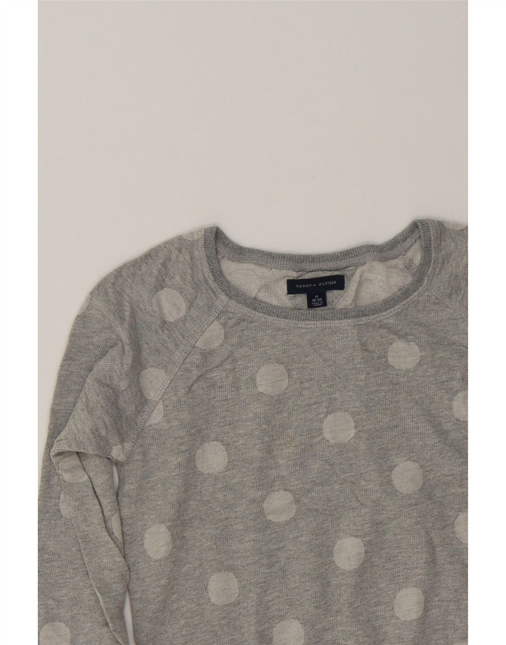 TOMMY HILFIGER Girls Sweatshirt Jumper 8-9 Years Medium Grey Spotted Vintage Tommy Hilfiger and Second-Hand Tommy Hilfiger from Messina Hembry 
