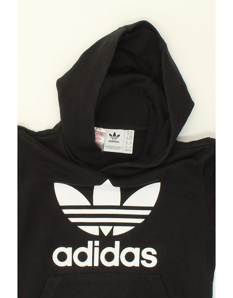 ADIDAS Boys Graphic Hoodie Jumper 7-8 Years Black Cotton | Vintage Adidas | Thrift | Second-Hand Adidas | Used Clothing | Messina Hembry 