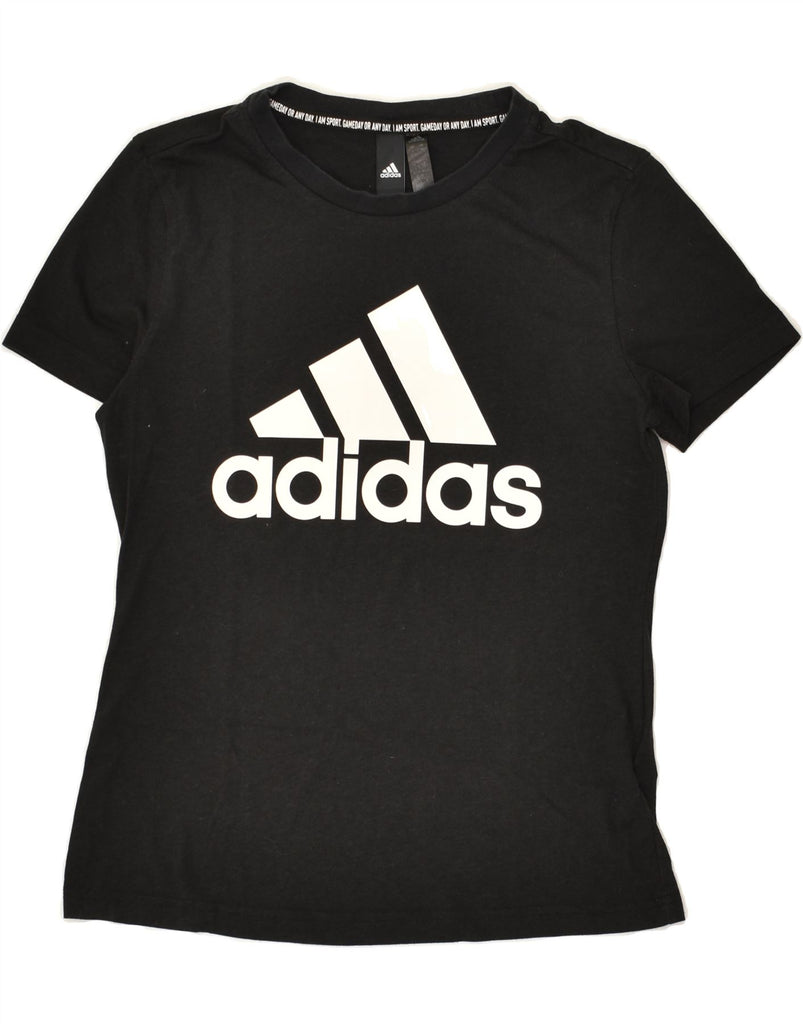 ADIDAS Womens Graphic T-Shirt Top UK 8/10 Small Black Polyester | Vintage Adidas | Thrift | Second-Hand Adidas | Used Clothing | Messina Hembry 