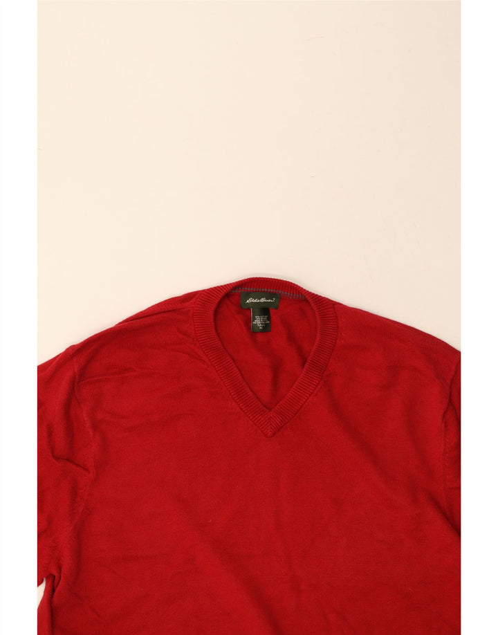 EDDIE BAUER Mens Tall V-Neck Jumper Sweater XL Red Cotton Vintage Eddie Bauer and Second-Hand Eddie Bauer from Messina Hembry 