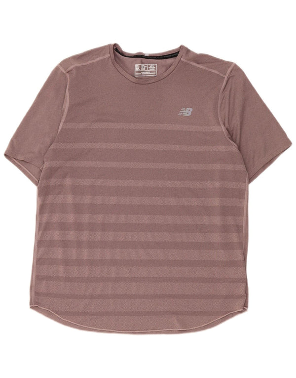New Balance Mens T-Shirt Top XL Brown Striped Polyester