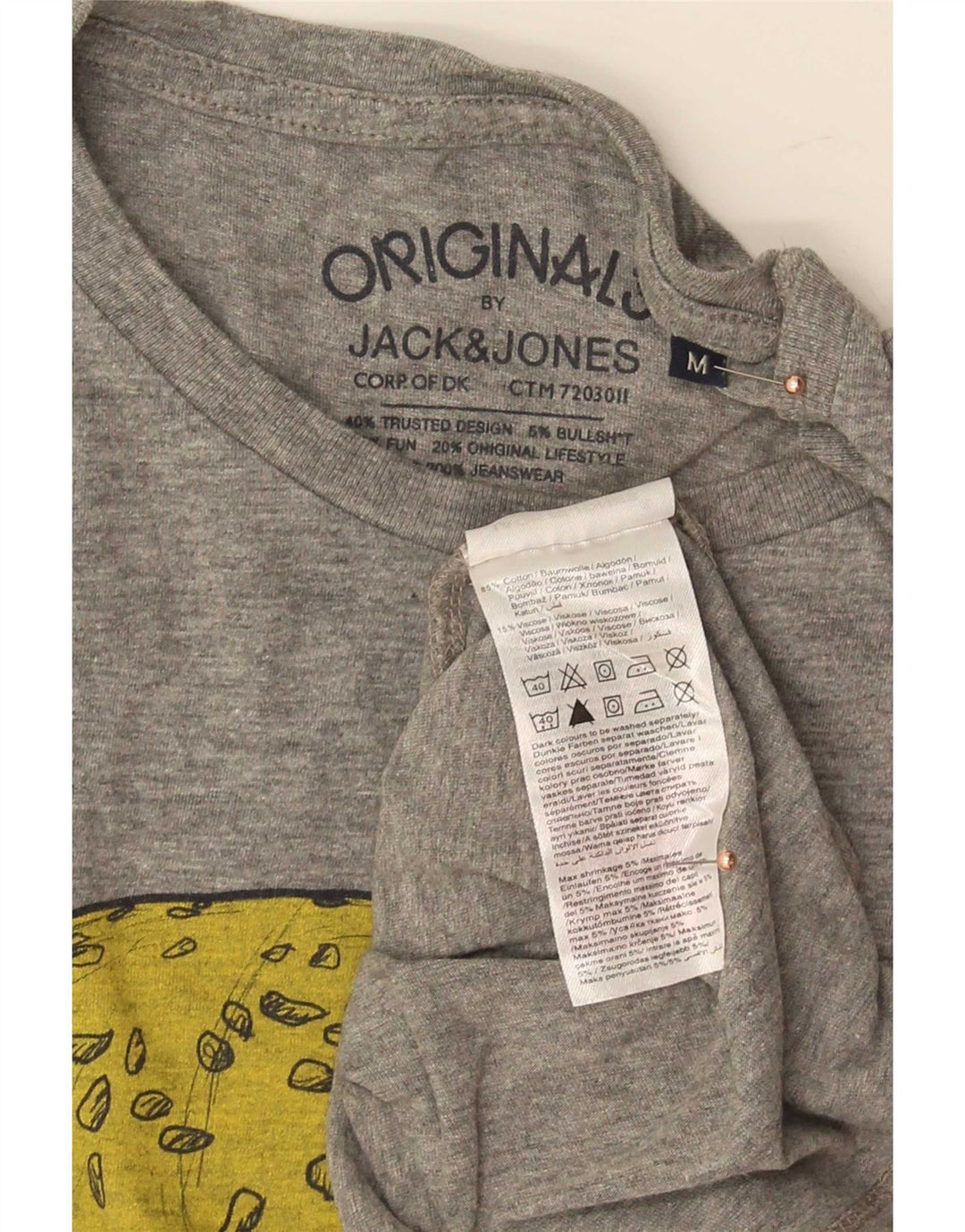 Jack & Jones Mens Graphic T-Shirt Top Medium Grey Cotton