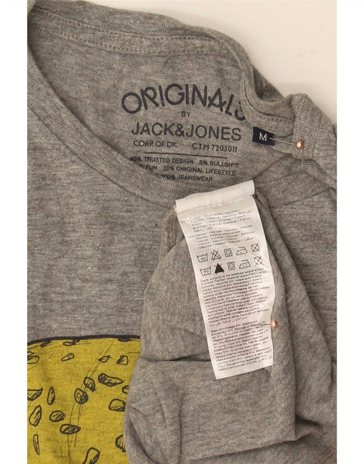 Jack & Jones Mens Graphic T-Shirt Top Medium Grey Cotton
