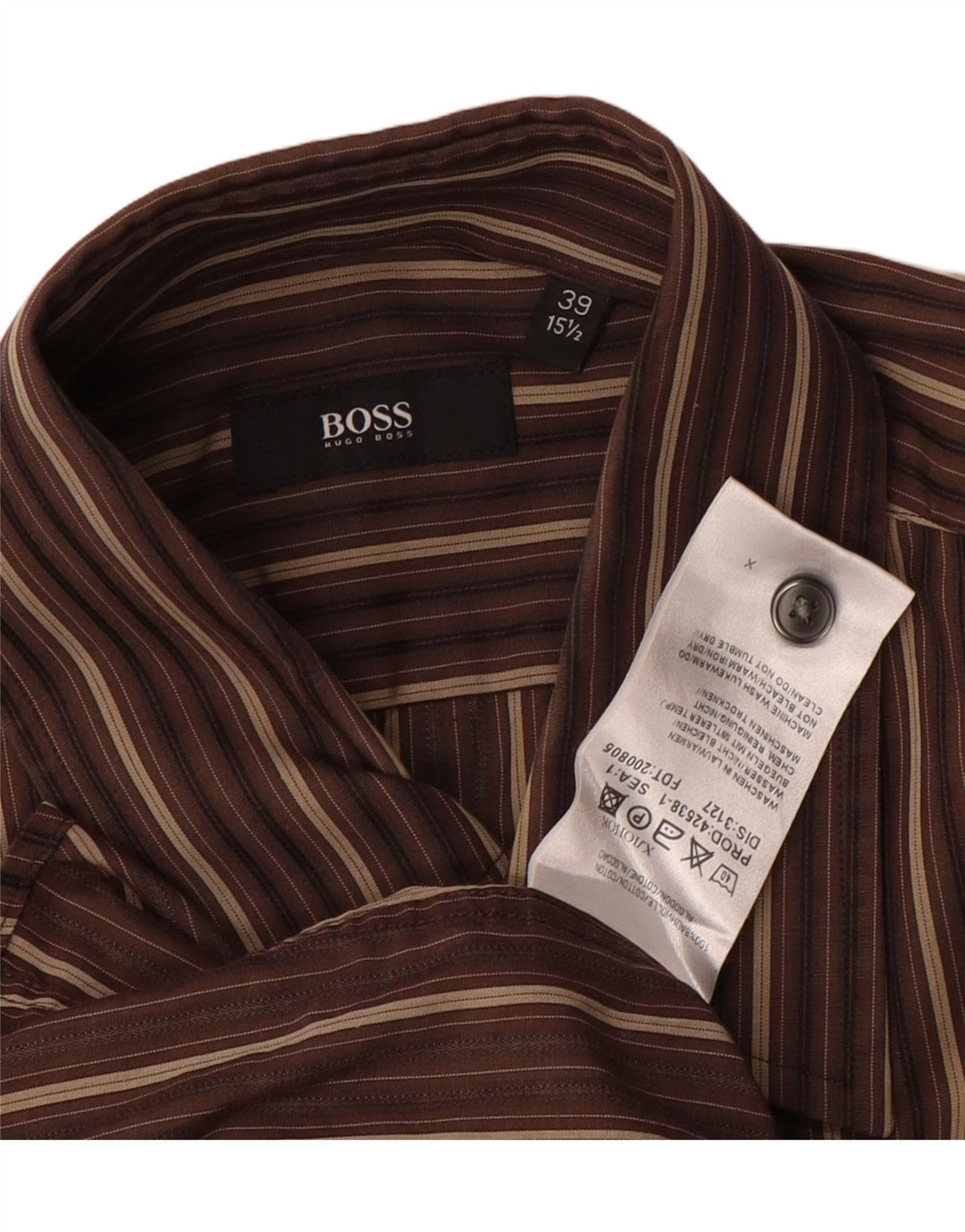 Hugo Boss Mens Shirt Size 39 15 /2 Medium Brown Striped Cotton