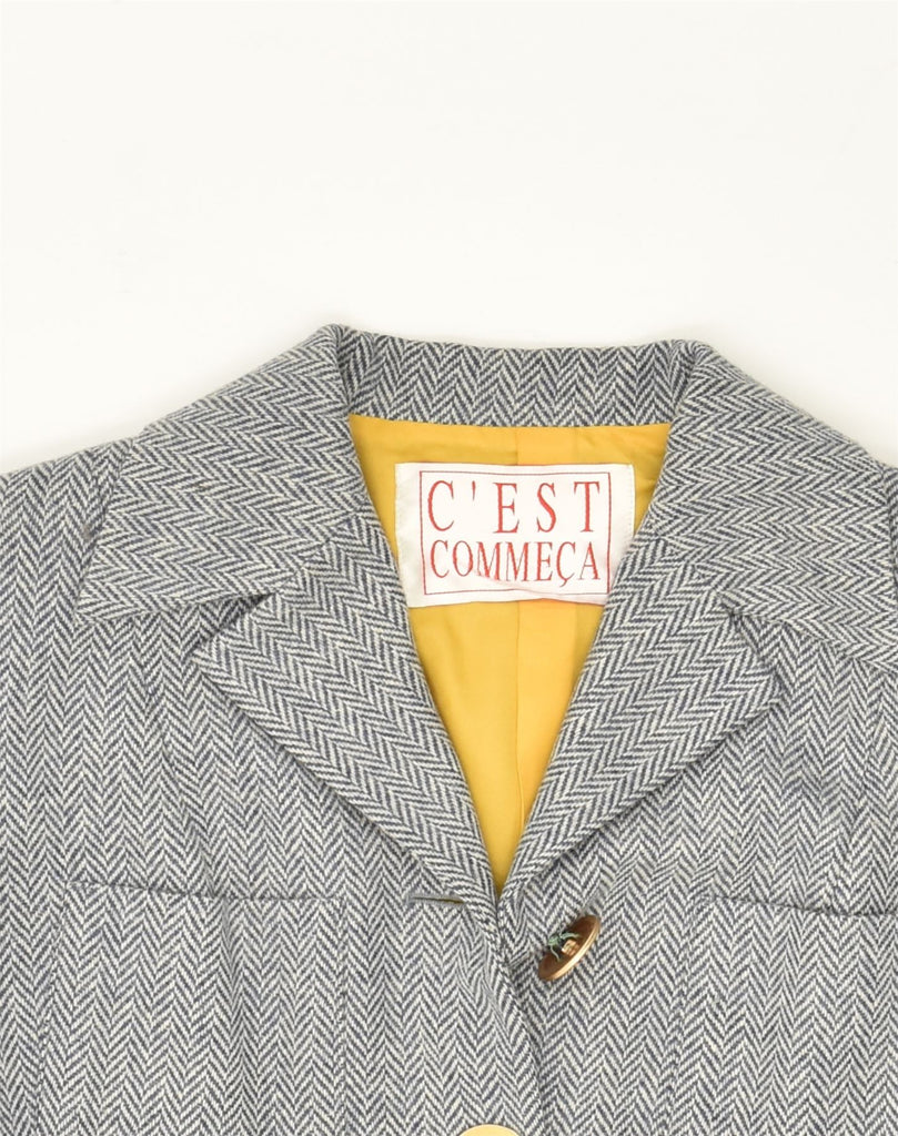 C'EST COMMECA Womens 3 Button Blazer Jacket UK 10 Small  Grey Herringbone | Vintage C'EST COMMECA | Thrift | Second-Hand C'EST COMMECA | Used Clothing | Messina Hembry 