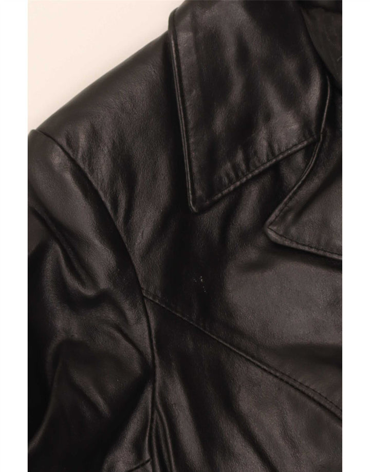 Vintage Womens Leather Coat IT 42 Medium Black Leather