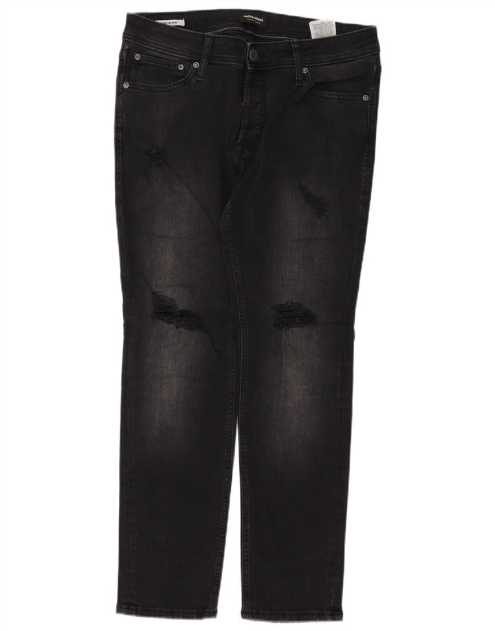 Jack & Jones Mens GLENN Distressed Slim Jeans W32 L30 Black Cotton