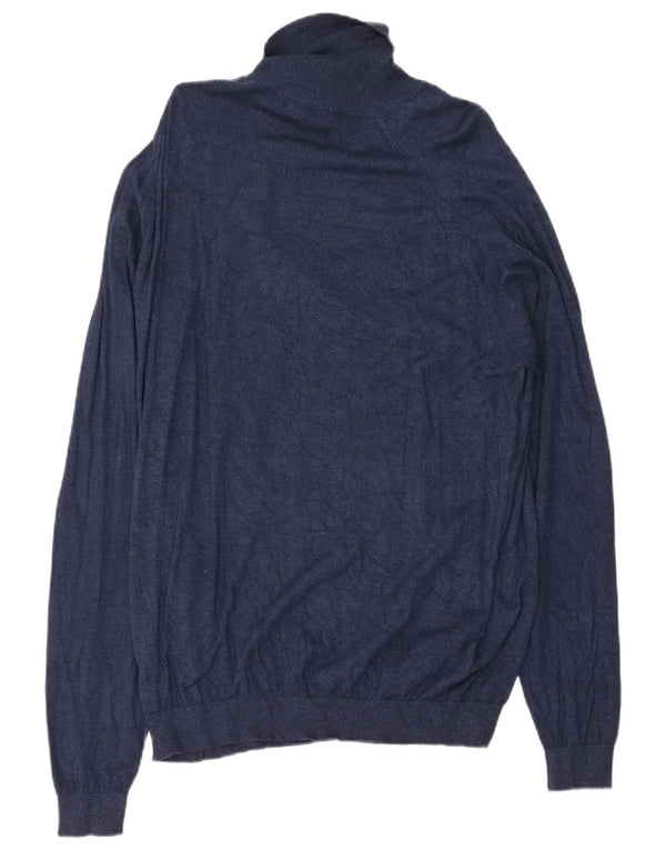 Zara Mens Slim Fit Roll Neck Jumper Sweater XL Navy Blue Viscose