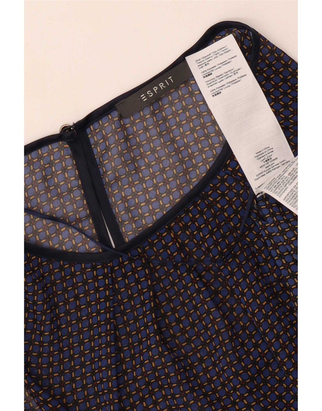 Esprit Womens Sleeveless Blouse Top UK 12 Medium Navy Blue Check Polyester