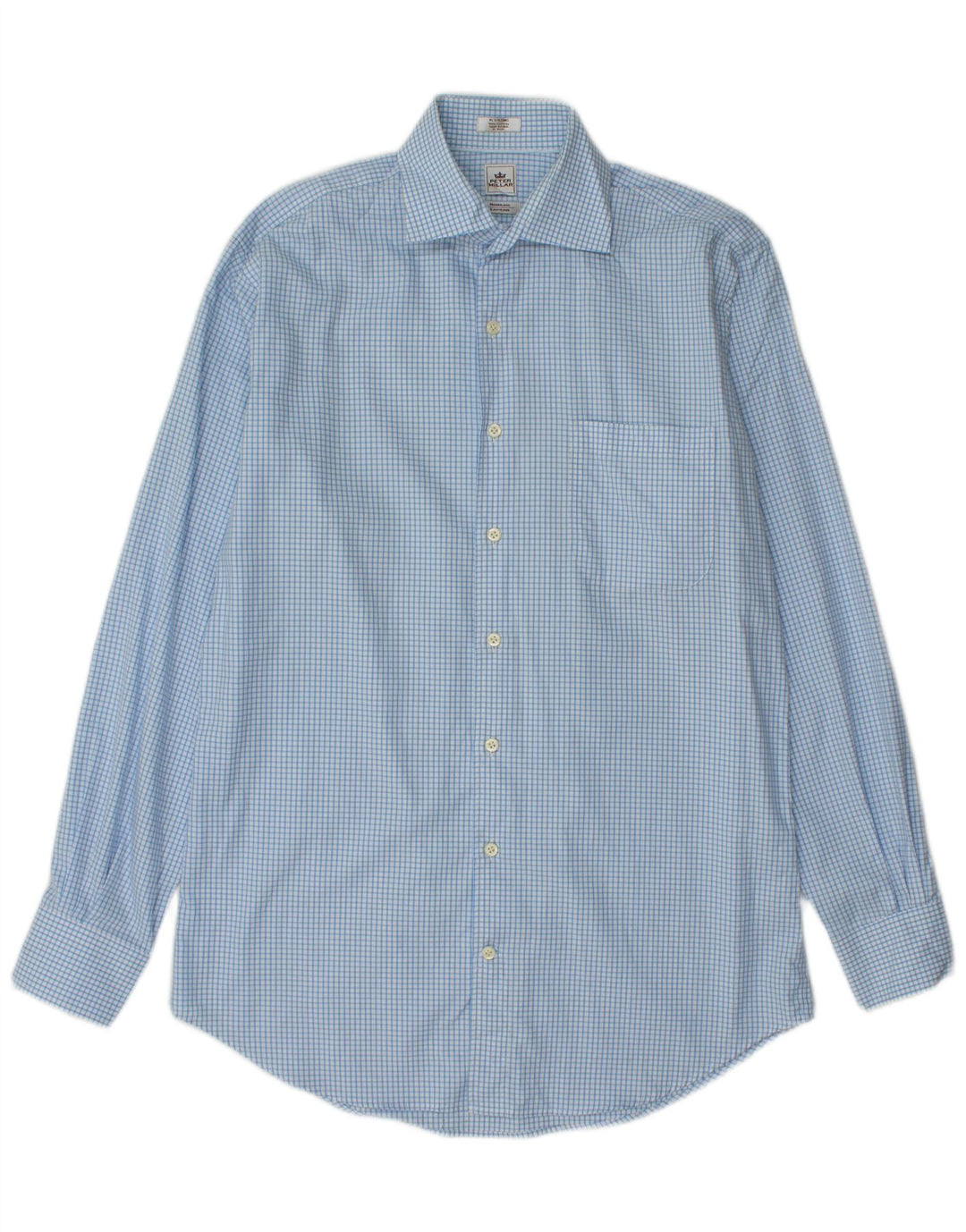 PETER MILLAR Mens Long Shirt Size 15 5 Medium Blue Gingham Cotton