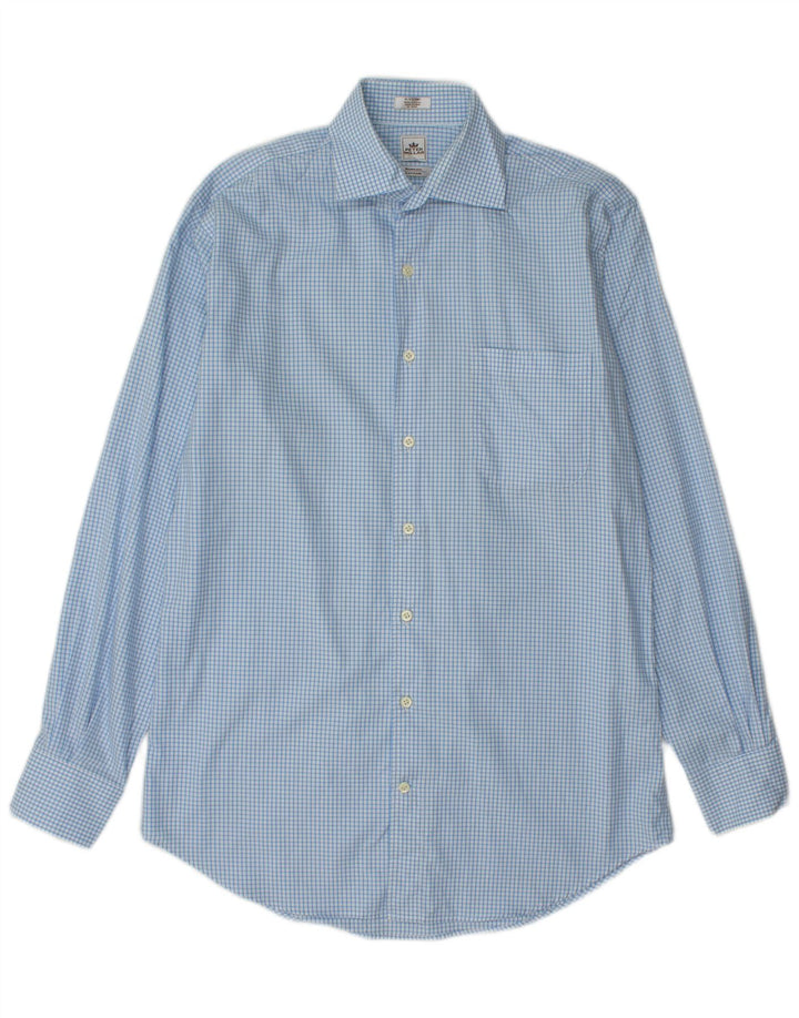 PETER MILLAR Mens Long Shirt Size 15 5 Medium Blue Gingham Cotton