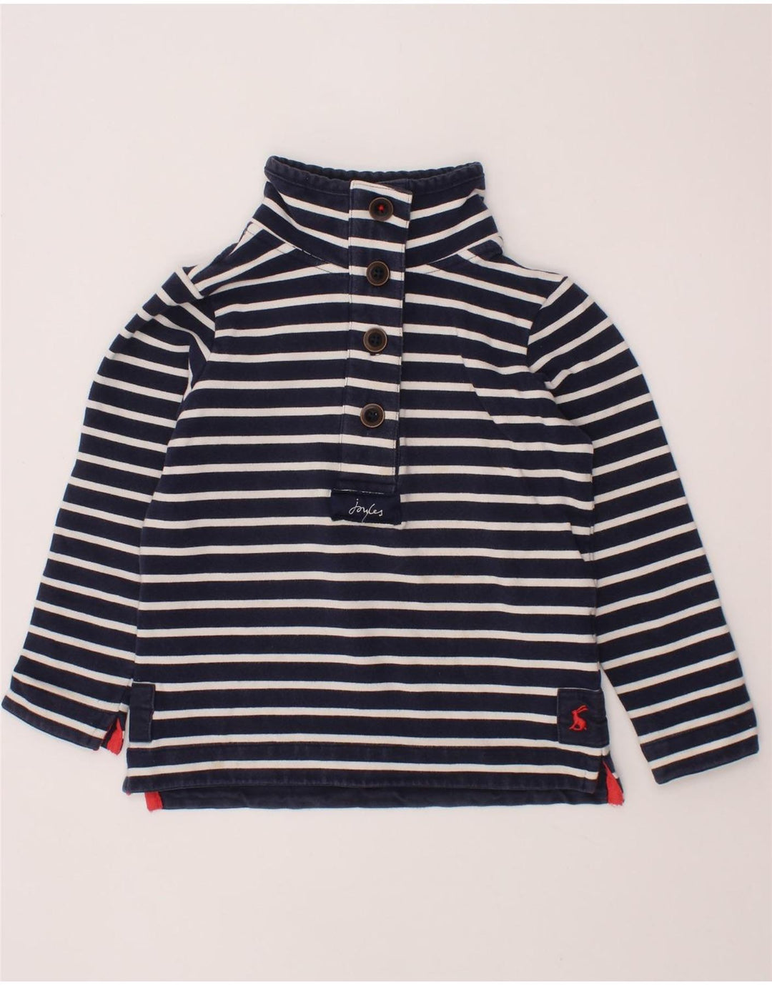 JOULES Girls Button Neck Sweatshirt Jumper 3-4 Years Navy Blue Striped
